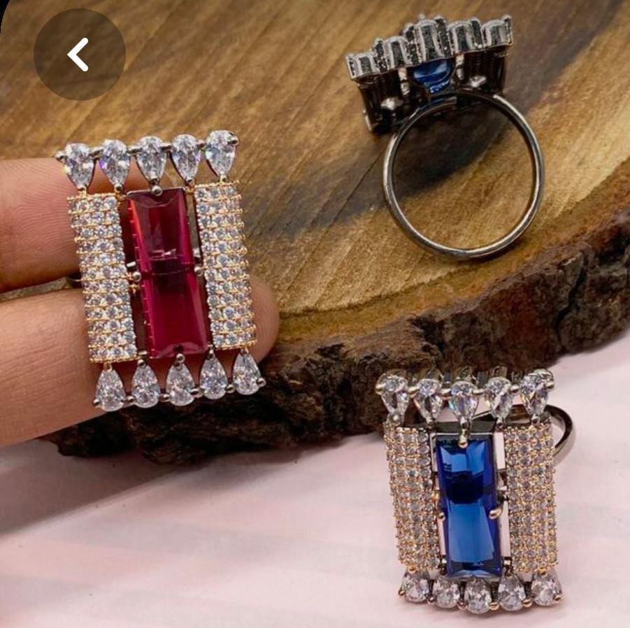 indian American diamond zarkon ring with black Rodium  polish