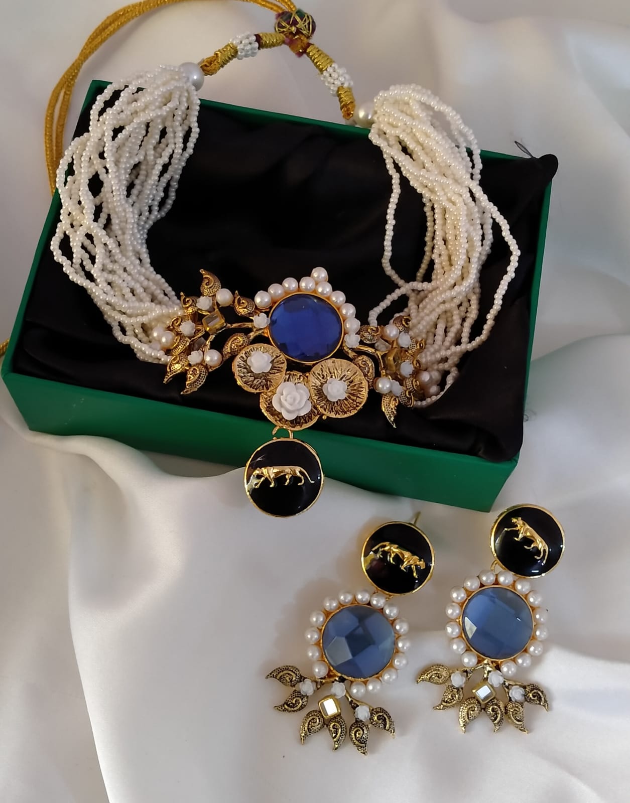 Designer collection  Handmade doubleted kut stones chokkar earring set