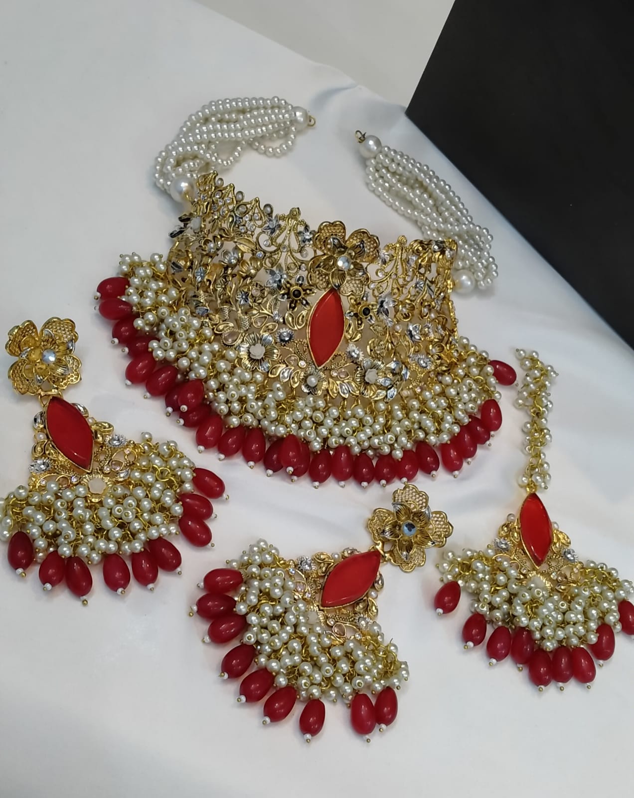 Designer collection  Handmade doubleted stone collar set with teeka