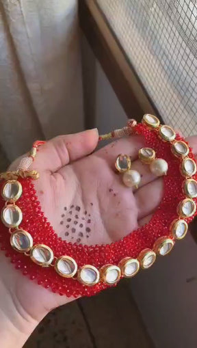 Indian kundan with handmade work necklace set