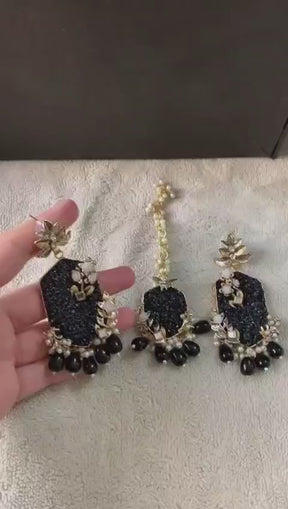 Handmade crush stone heavy earrings teeka